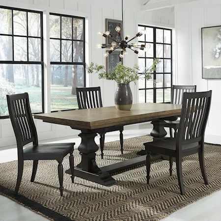 Relaxed Vintage 5-Piece Trestle Table Set